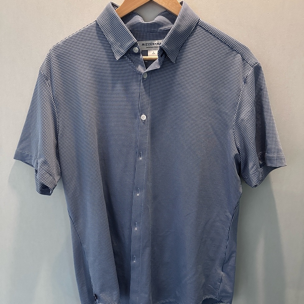 Misses & Main - Short Sleeve Blue Check Shirt - Size L